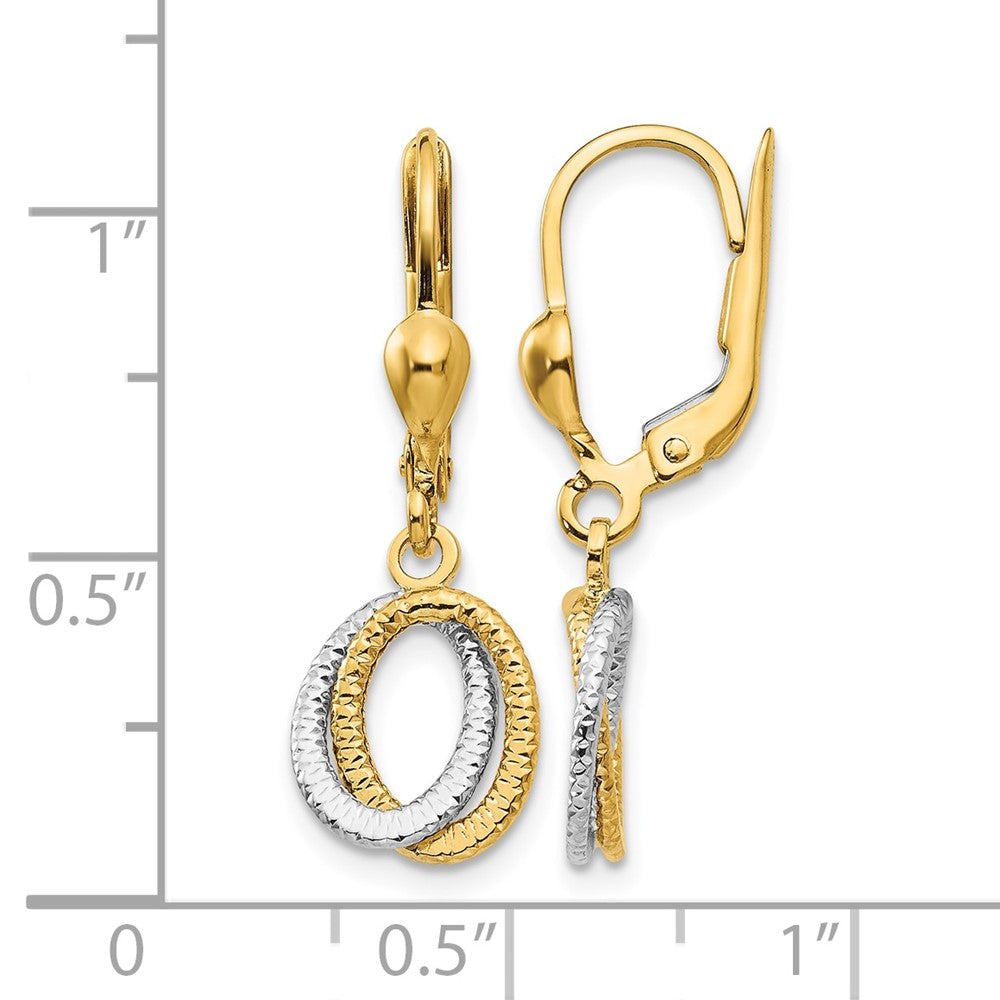 14K Two-Tone Textured and Polished Dangle Leverback Earrings