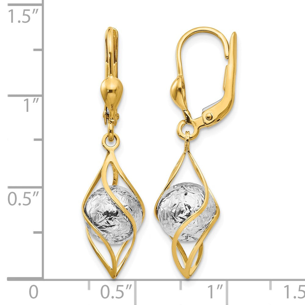 14K Two-tone Polished Diamond-cut Dangle Leverback Earrings