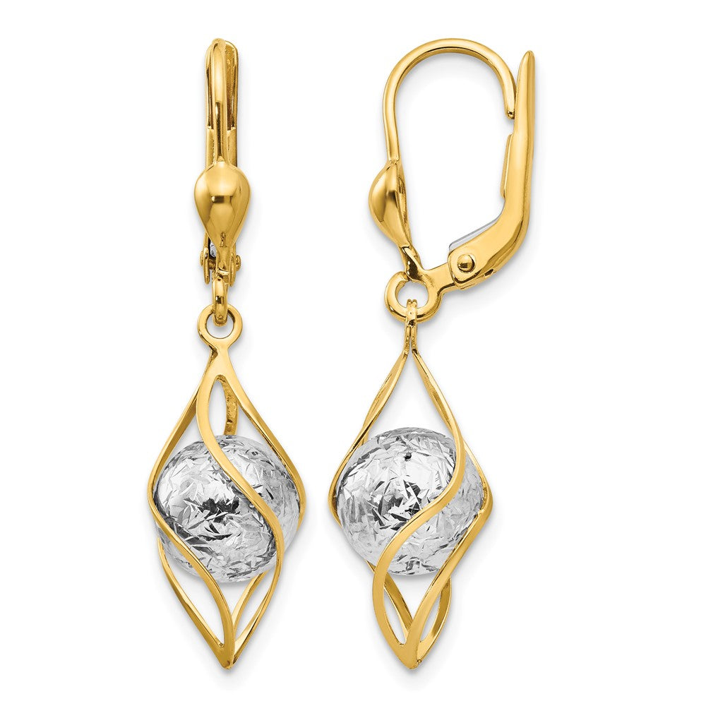 14K Two-tone Polished Diamond-cut Dangle Leverback Earrings