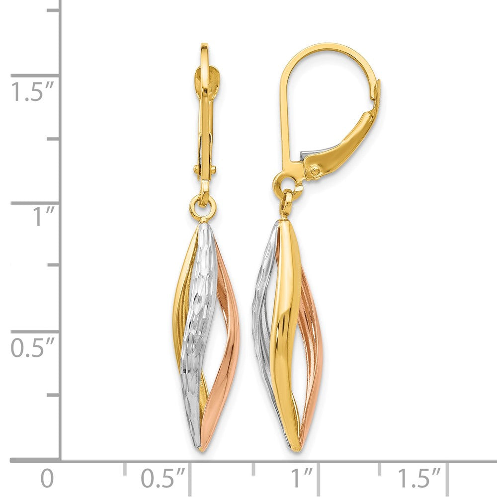 14K Two-tone with White Rhodium Diamond-cut Leverback Earrings