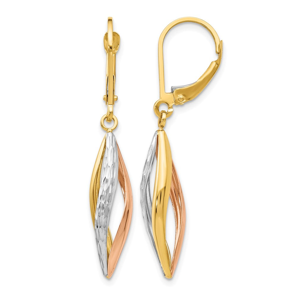 14K Two-tone with White Rhodium Diamond-cut Leverback Earrings