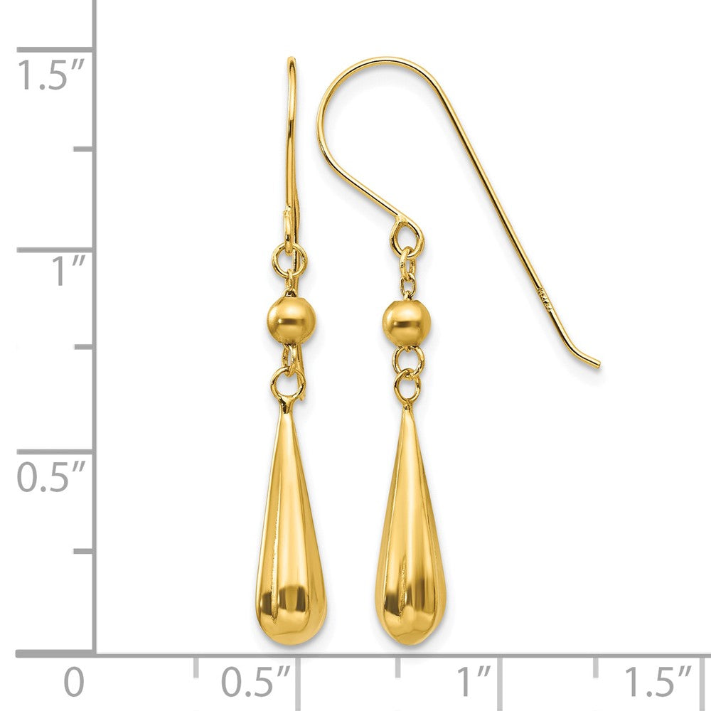 14K Grooved Puffed Teardrop Shepherd Hook Earrings
