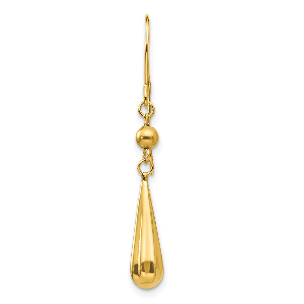 Single 14K Grooved Puffed Teardrop Shepherd Hook Earring