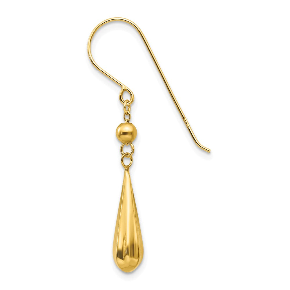Single 14K Grooved Puffed Teardrop Shepherd Hook Earring