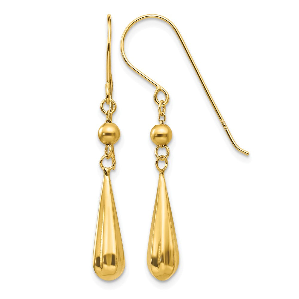 14K Grooved Puffed Teardrop Shepherd Hook Earrings