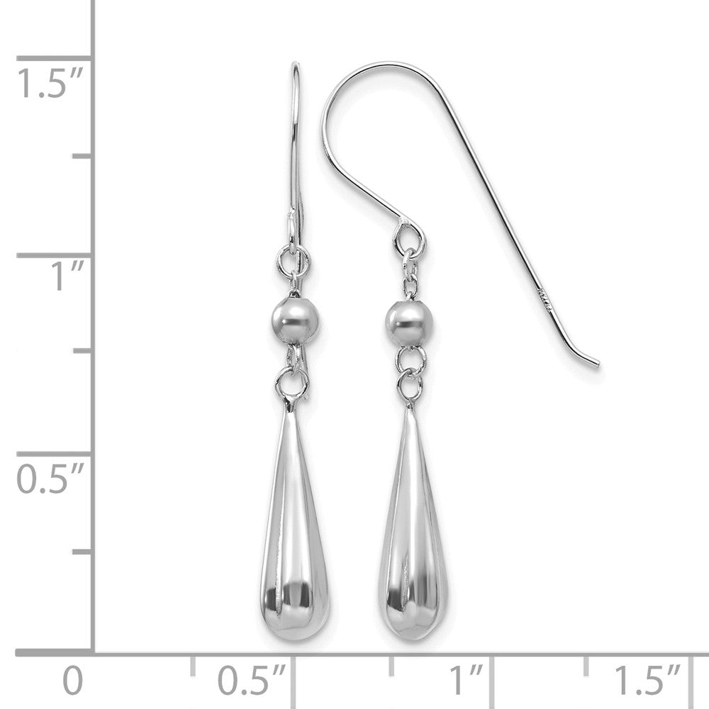 14K White Gold Grooved Puffed Teardrop Shepherd Hook Earrings