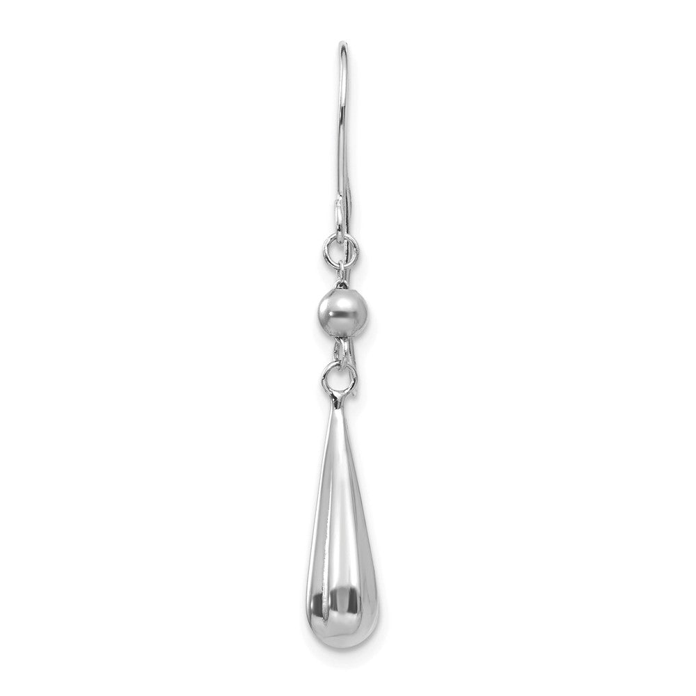 Single 14K White Gold Grooved Puffed Teardrop Shepherd Hook Earring