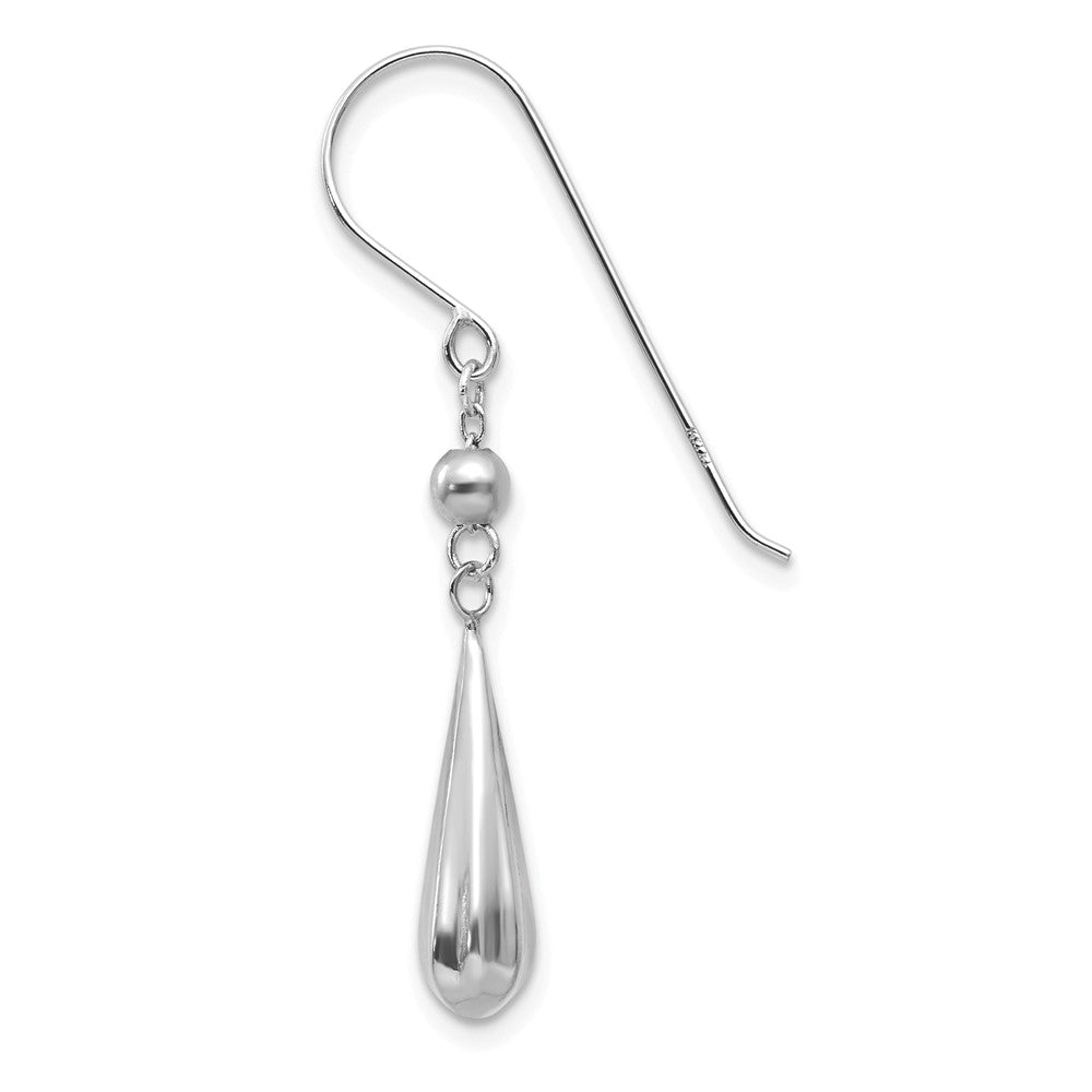 Single 14K White Gold Grooved Puffed Teardrop Shepherd Hook Earring