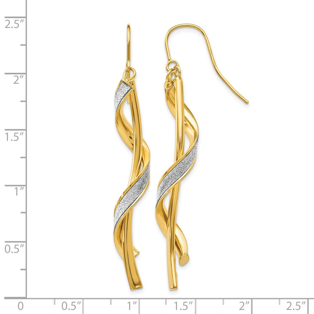 14k Polished Glitter Infused Spiral Dangle Earrings