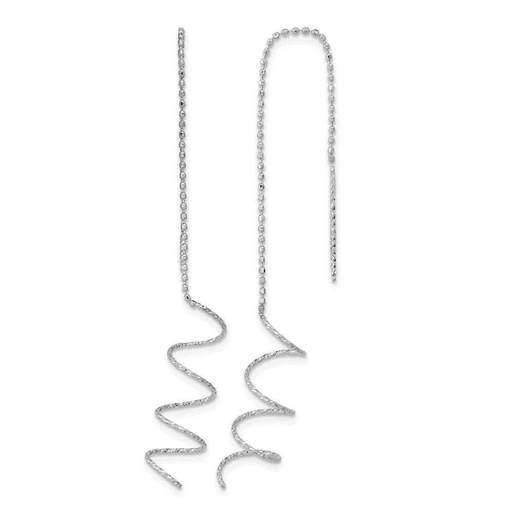 14k White Gold Polished Diamond-cut Spiral Threader Earrings