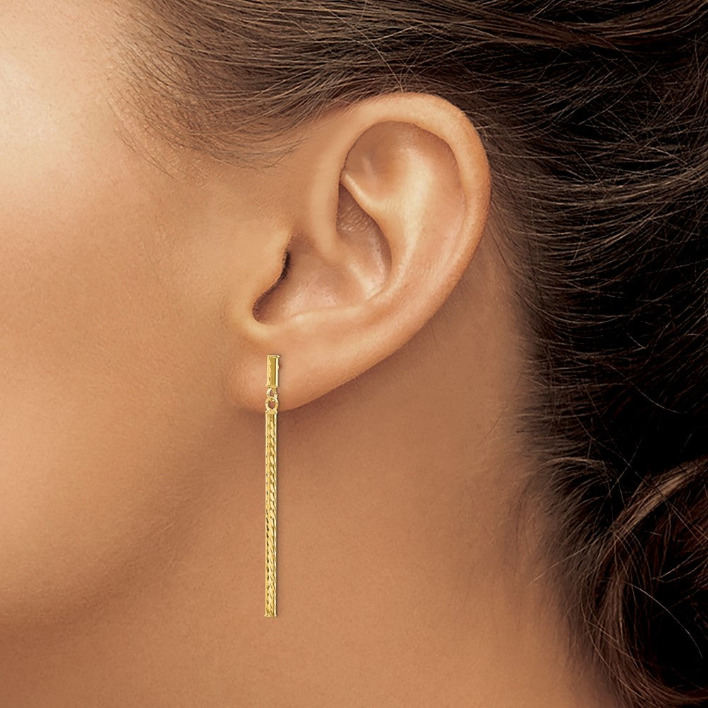 14k Polished and Diamond-cut Bar Dangle Post Earrings