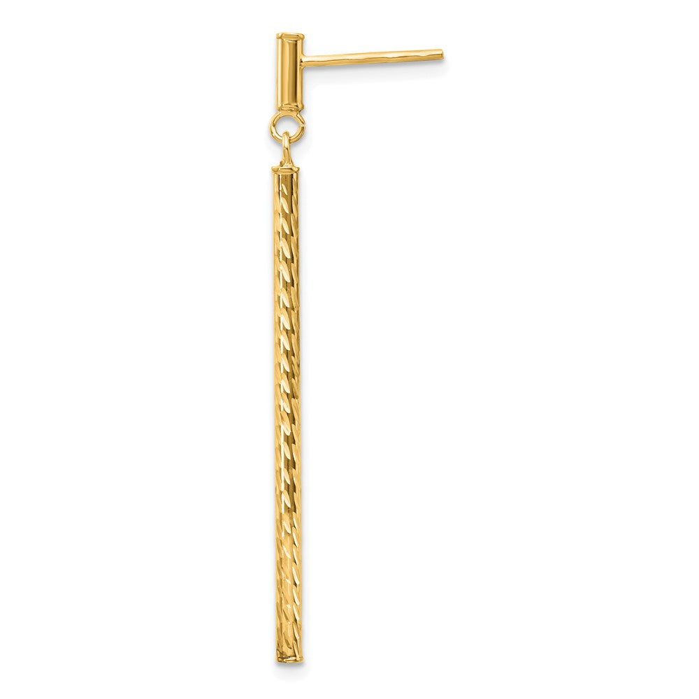 Single 14k Polished and Diamond-cut Bar Dangle Post Earring