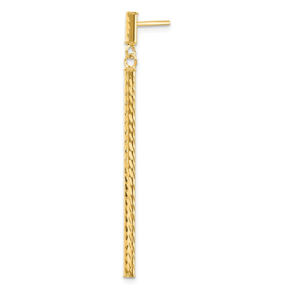 Single 14k Polished and Diamond-cut Bar Dangle Post Earring