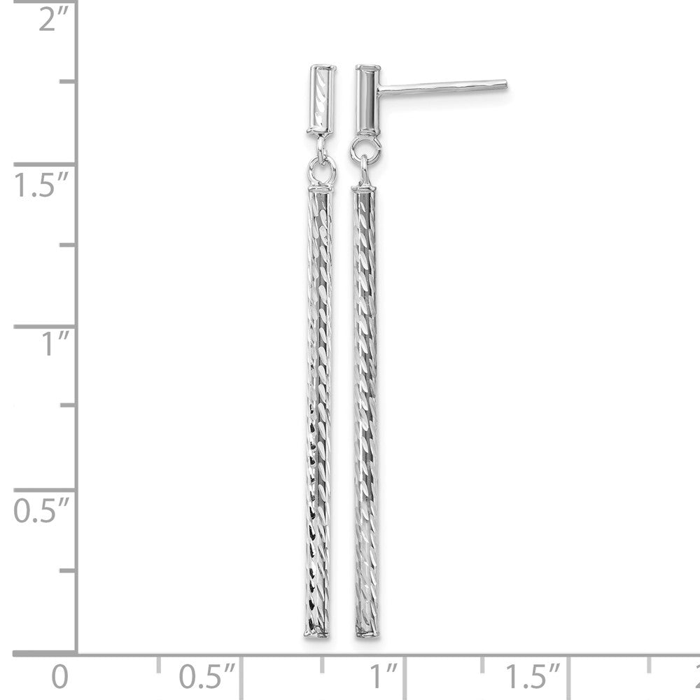 14k White Gold Polished and Diamond-cut Bar Dangle Post Earrings