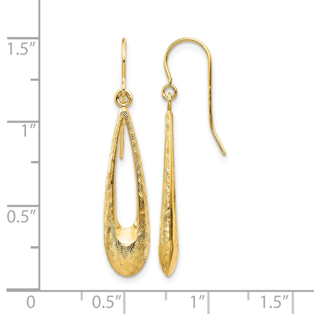14k Gold Polished and Textured Teardrop Dangle Earrings