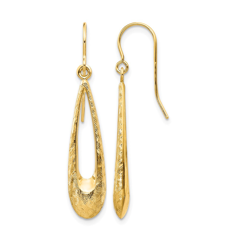 14k Gold Polished and Textured Teardrop Dangle Earrings