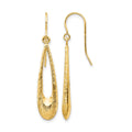 14k Gold Polished and Textured Teardrop Dangle Earrings