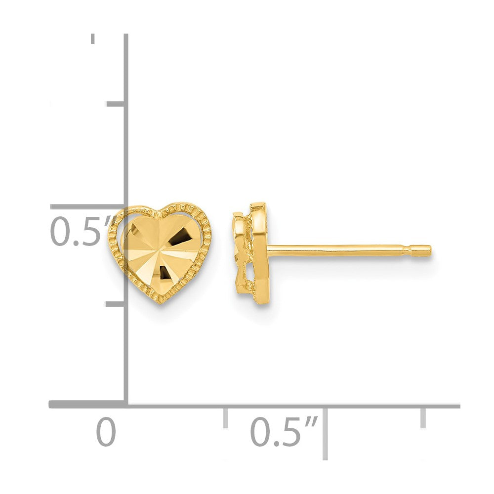 14k Polished Diamond-cut Heart Post Earrings