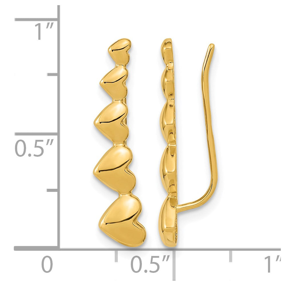 14k Gold Heart Polished Ear Climber Earrings