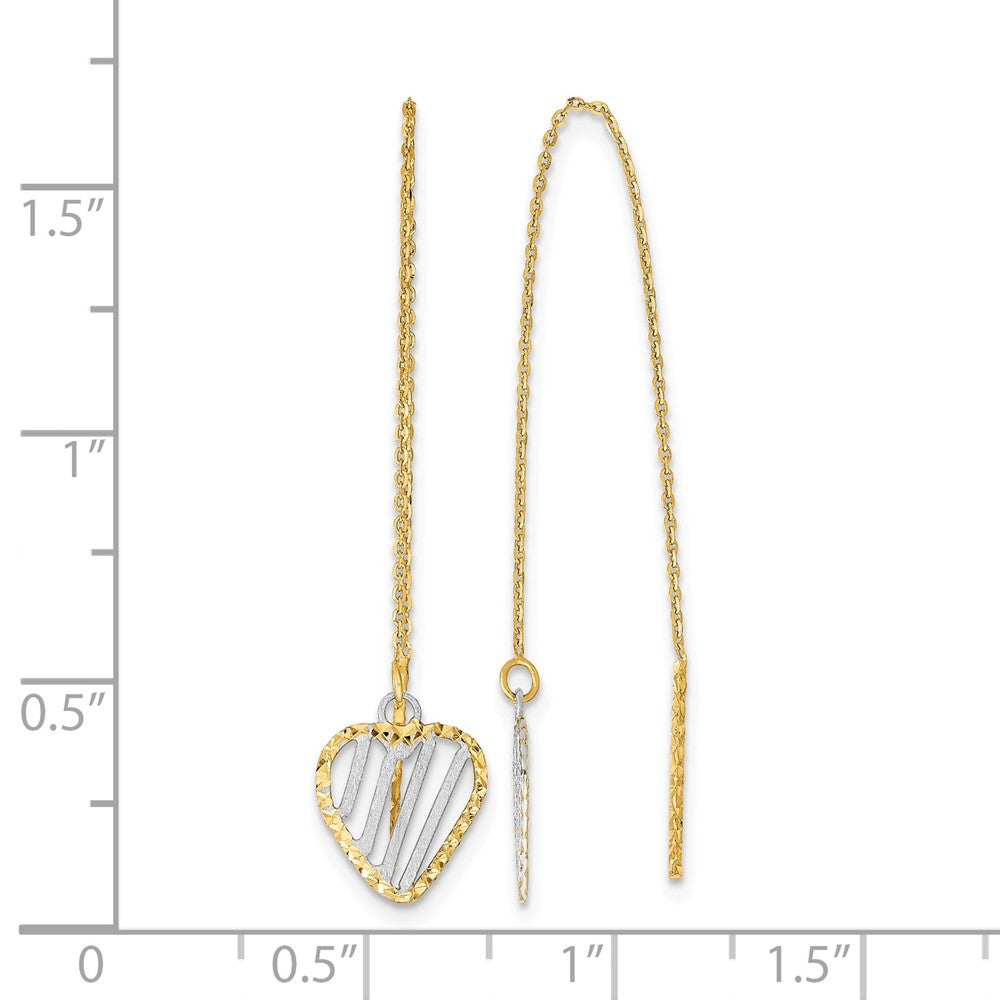 14k & Rhodium Polished Satin and D/C Heart Threader Earrings
