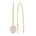 14k & Rhodium Polished Satin and D/C Heart Threader Earrings