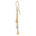 Single 14k Tri-color D/C Triple Heart Dangle Shepherd Hook Earring