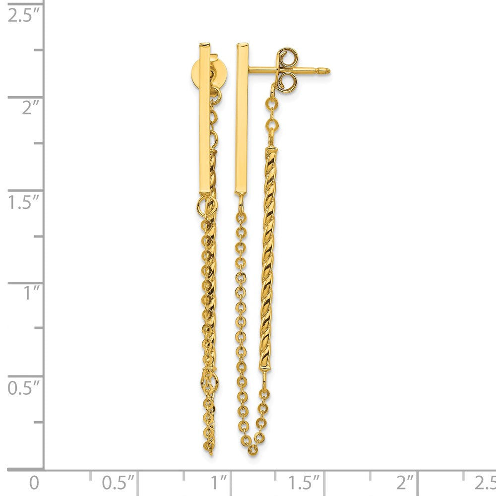 14k Polished and Twisted Bar w/Chain Post Earrings
