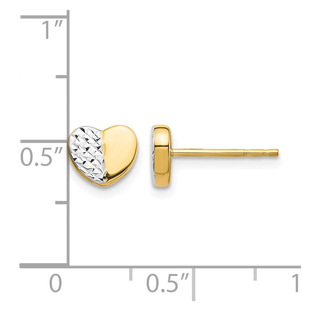 14K & Rhodium Diamond-Cut Heart Post Earrings