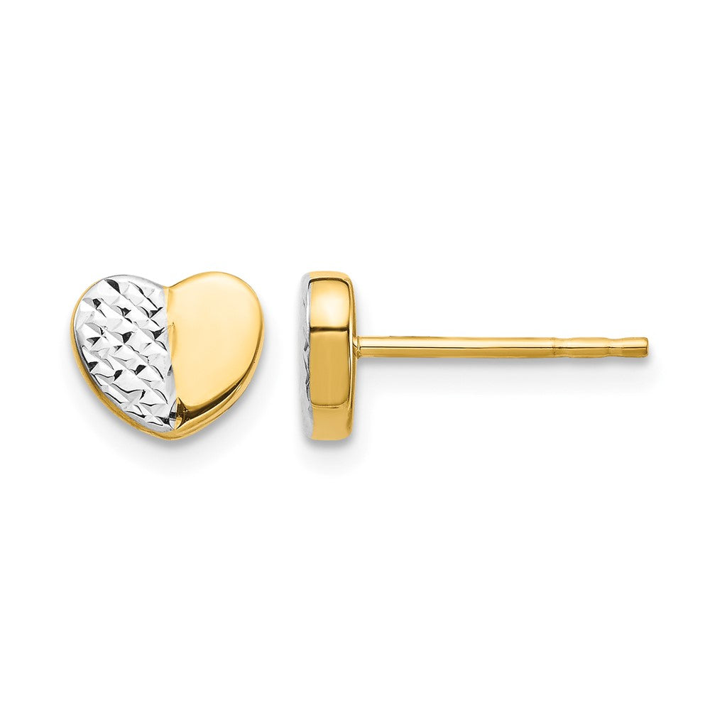14K & Rhodium Diamond-Cut Heart Post Earrings