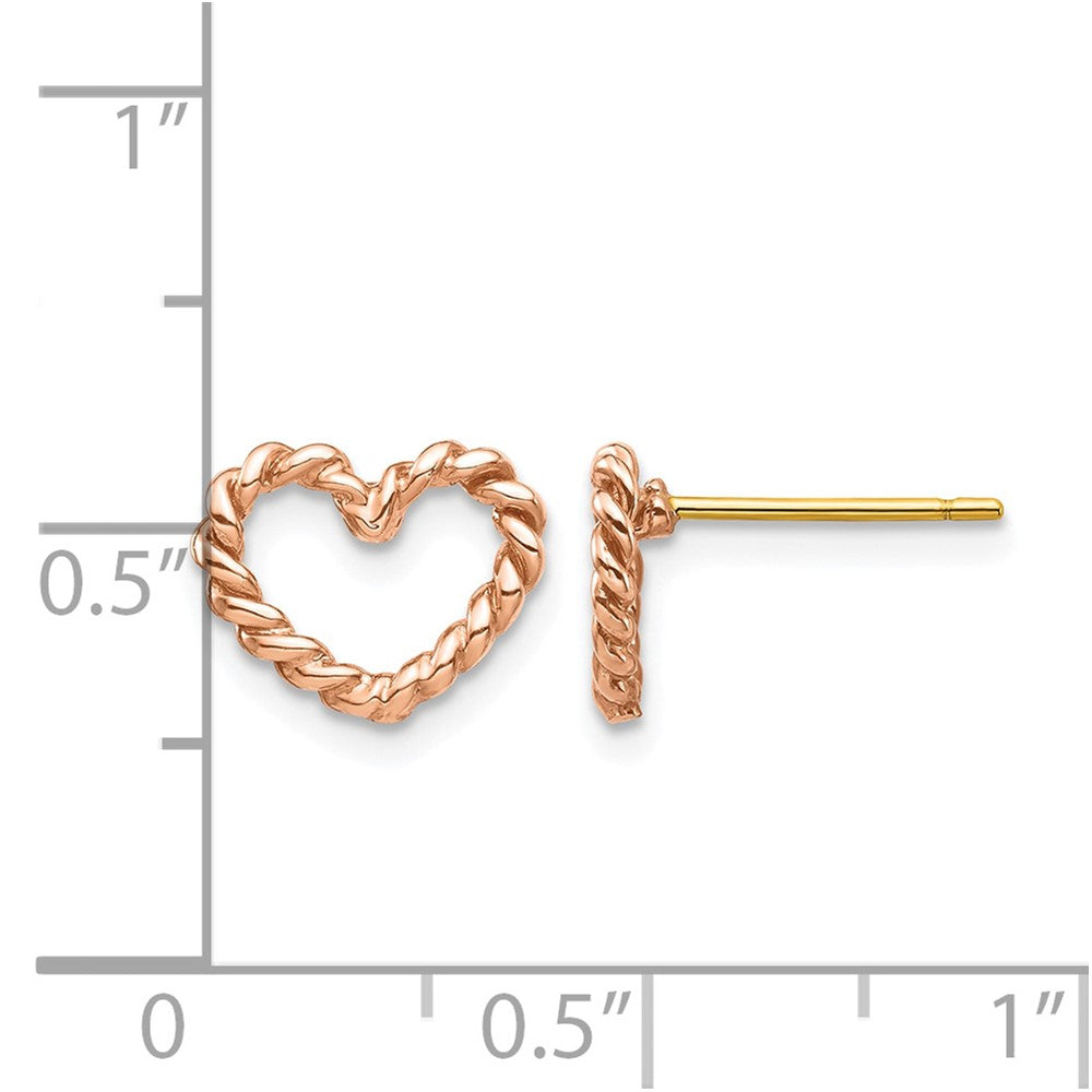 14K Rose Polished Twisted Heart Post Earrings