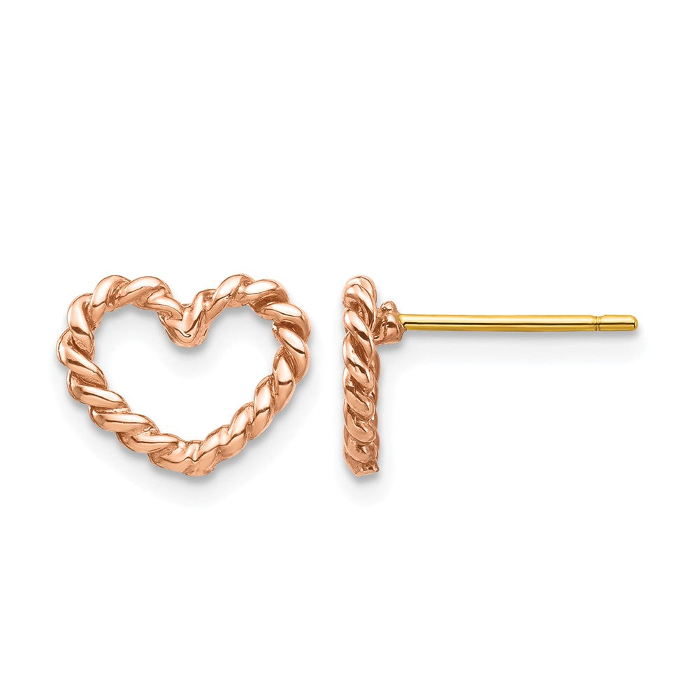 14K Rose Polished Twisted Heart Post Earrings