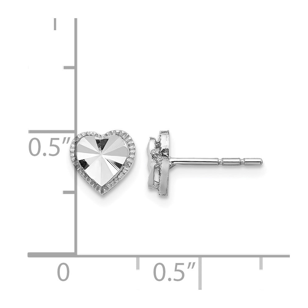 14K White Gold Diamond-Cut Heart Post Earrings