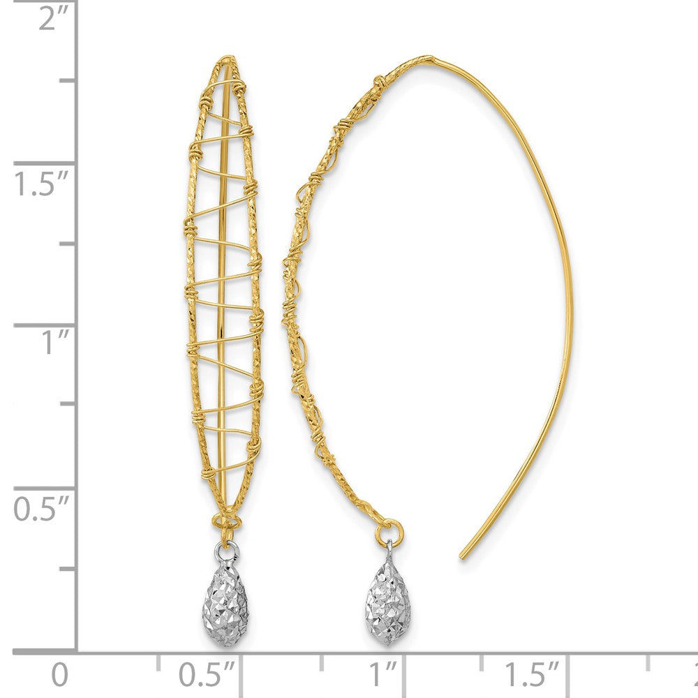 14k Two-tone Polished Wire Wrapped Diamond Cut Wire Dangle Earrings