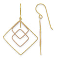 14k Two-tone Diamond-cut Graduated Square Shepherd Hook Earrings