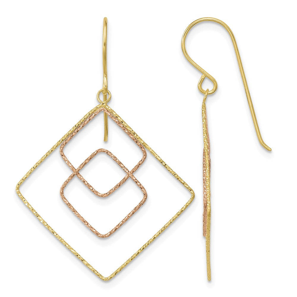 14k Two-tone Diamond-cut Graduated Square Shepherd Hook Earrings