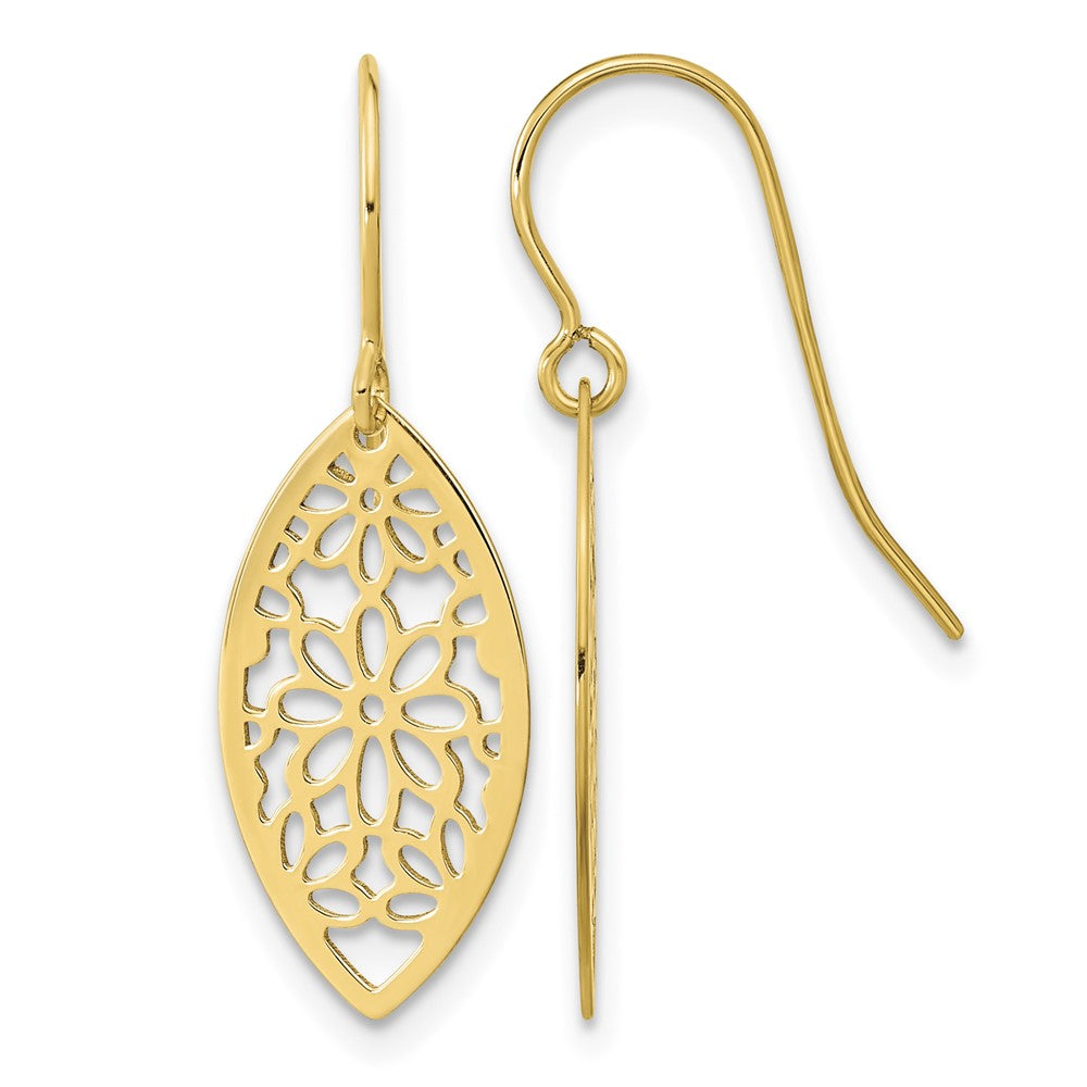 14k Polished Flower Dangle Earrings