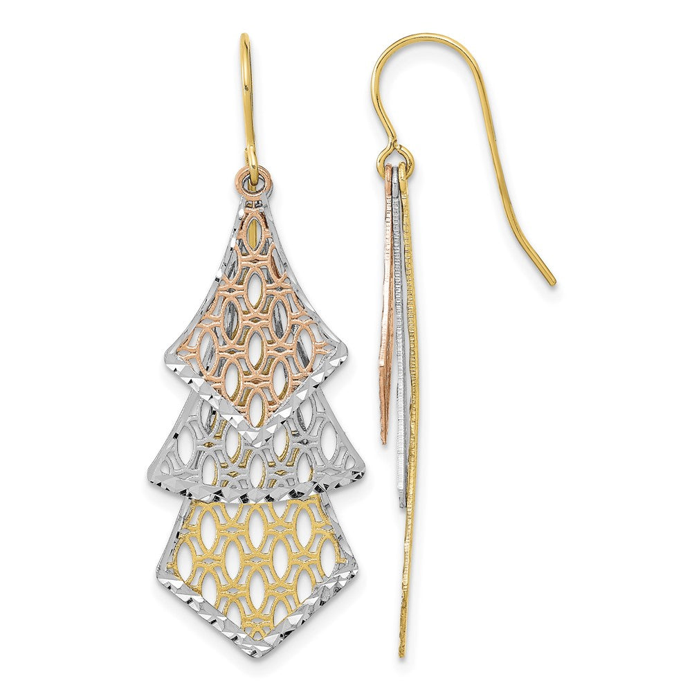 14k Tri-color D/C Polished Filigree Dangle Earrings