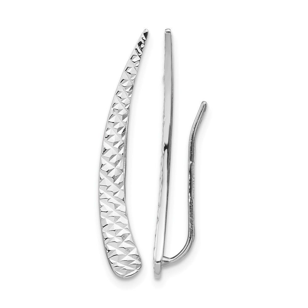 14k White Gold Polished and Textured Ear Climber Earrings