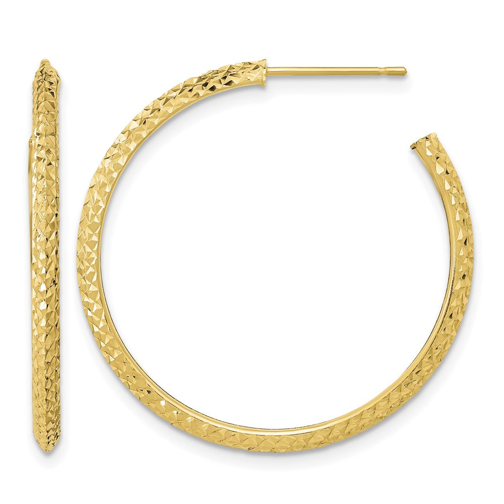 14k 2x25mm Polished Diamond-cut Round Hoop Post Earrings