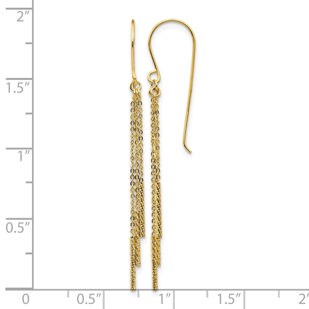 14k Polished Diamond-cut Chain and Bar Shepherd Hook Earrings