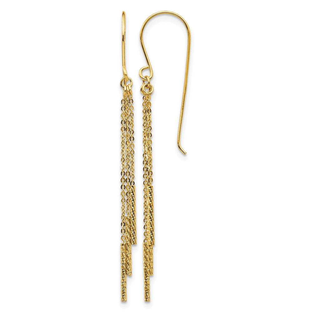 14k Polished Diamond-cut Chain and Bar Shepherd Hook Earrings