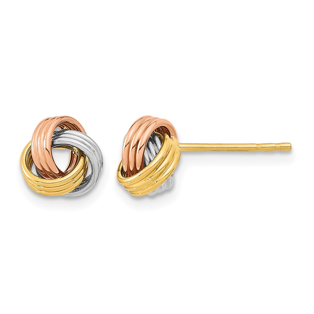 14k w/Rose and White Rhodium Polished Love Knot Post Earrings
