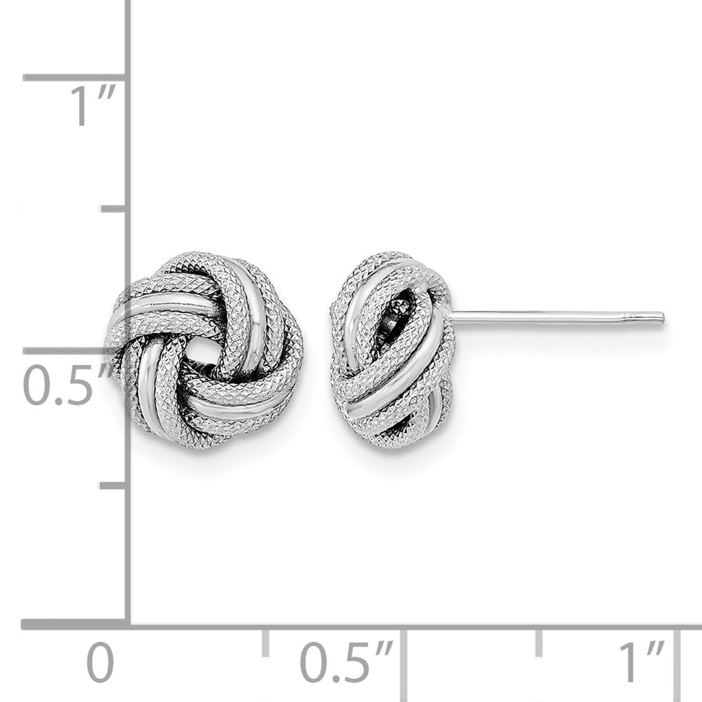 14k White Gold Polished Textured Triple Love Knot Post Earrings
