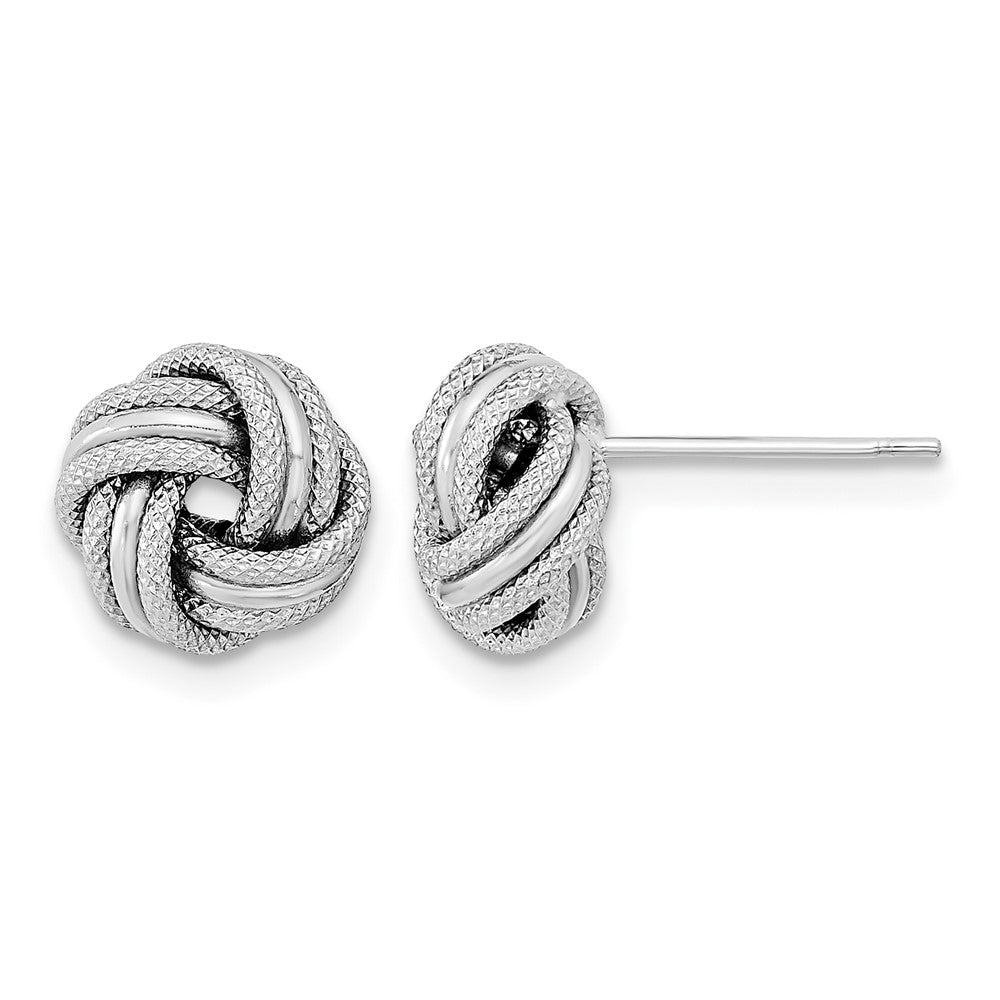 14k White Gold Polished Textured Triple Love Knot Post Earrings