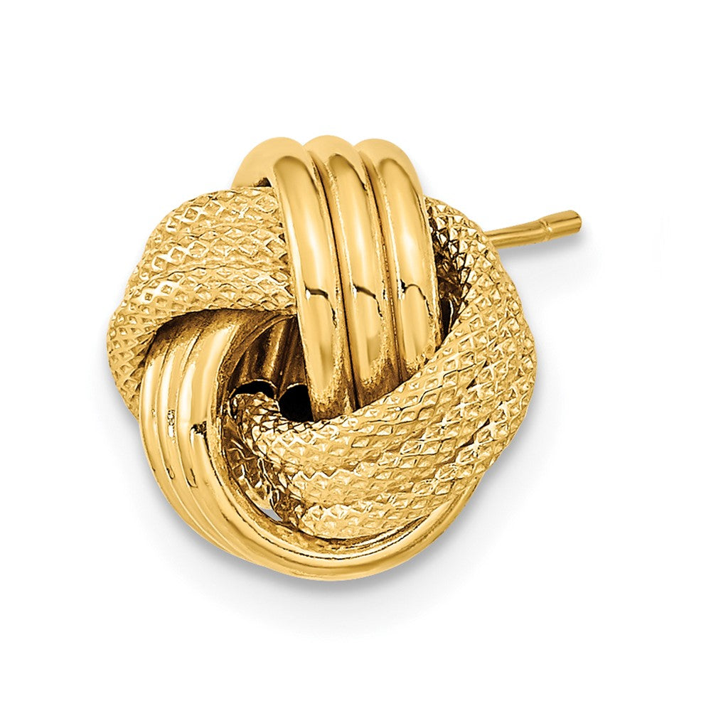 Single 14k Polished Textured Triple Love Knot Post Earring