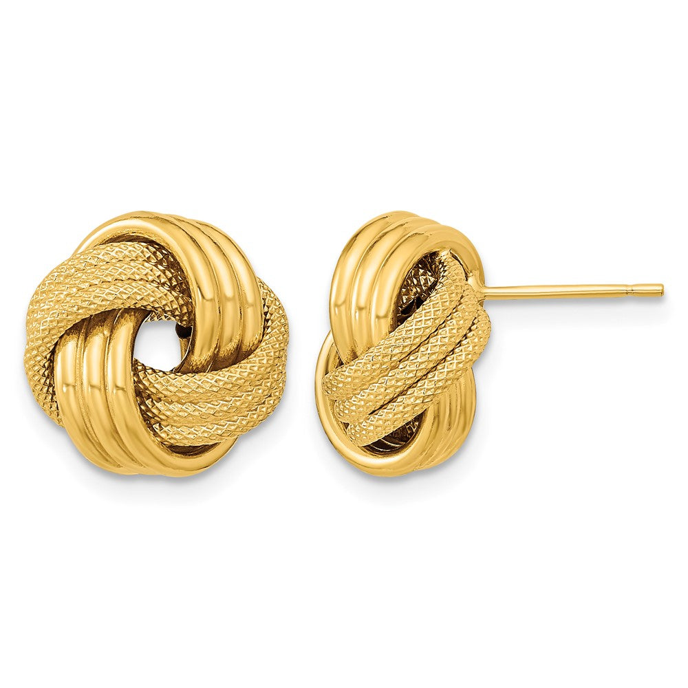 14k Polished Textured Triple Love Knot Post Earrings