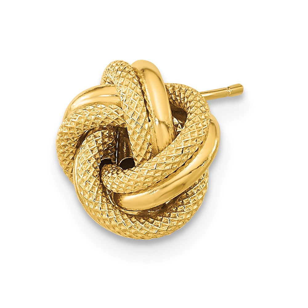 Single 14k Polished Textured Double Love Knot Post Earring