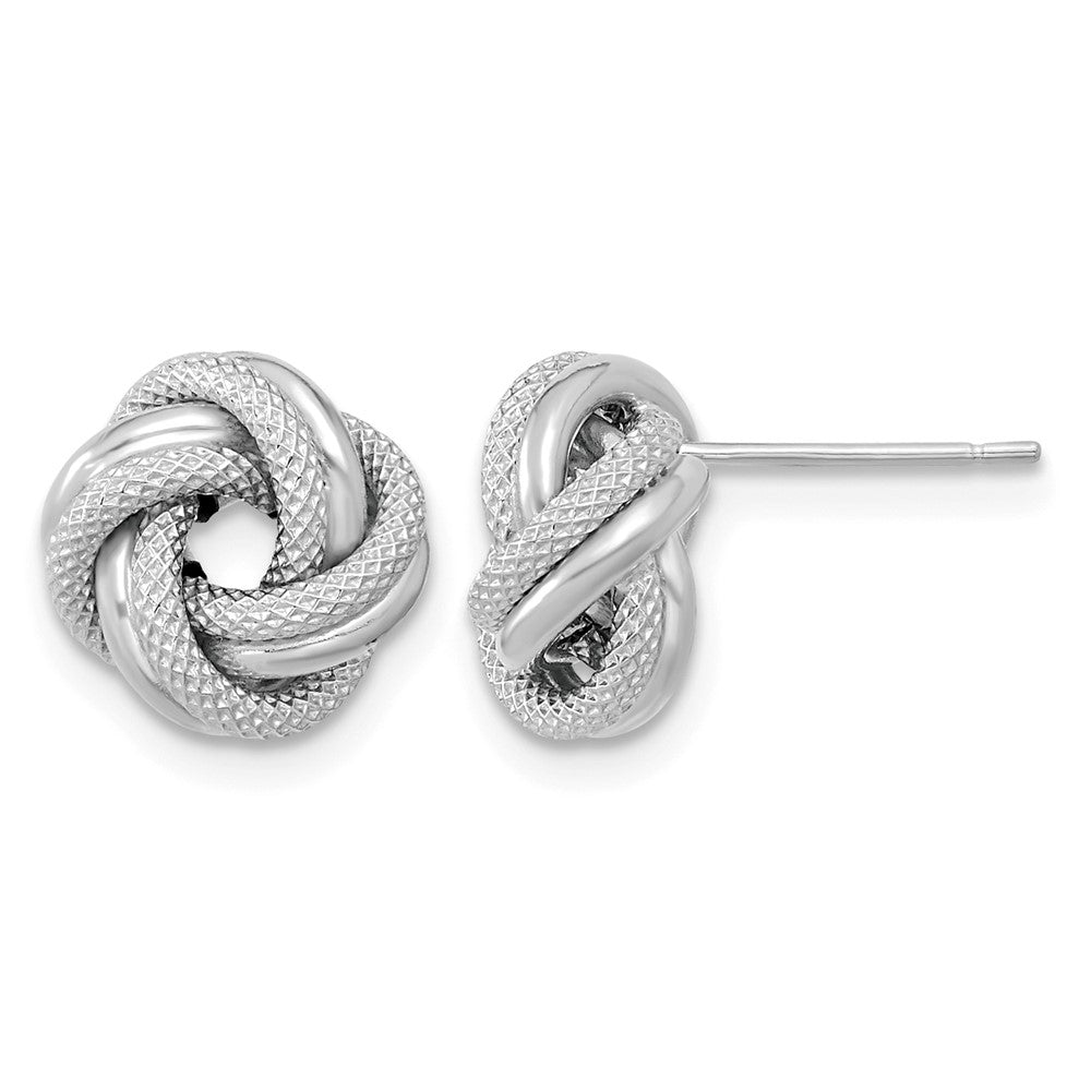 14k White Gold Polished Textured Double Love Knot Post Earrings