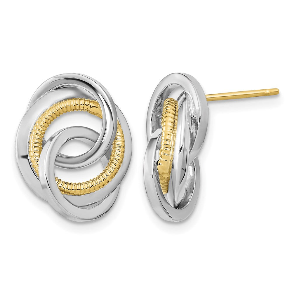 14k Two-Tone Polished & Textured Post Earrings