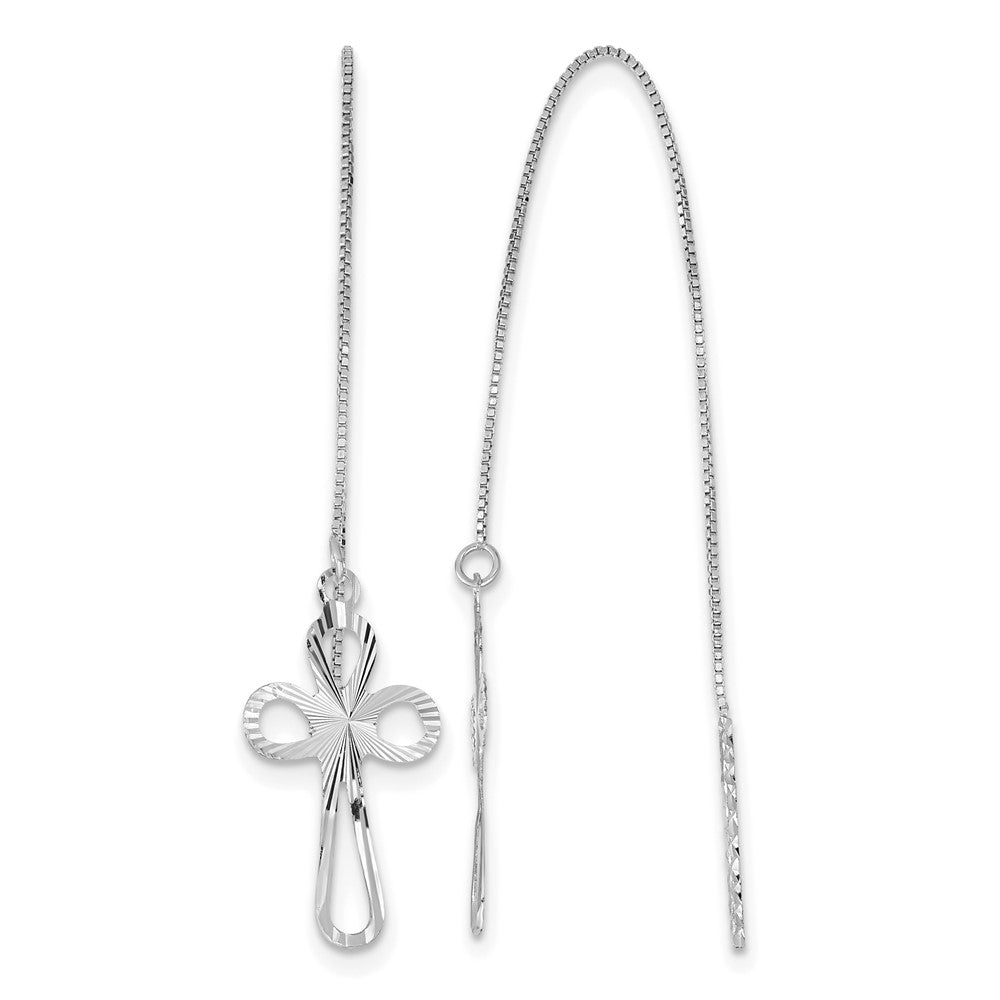 14K White Gold Polished D/C Box Chain w/Cross Threader Earrings